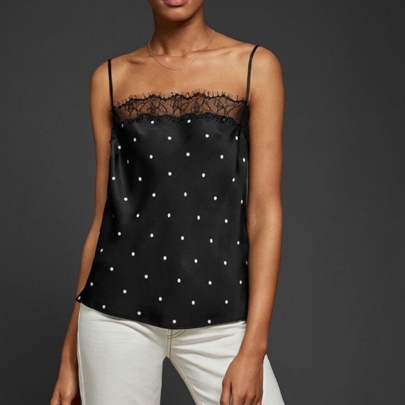 Anine Bing Tops - Anine bing silk black polka dot lace trim Monroe camisole